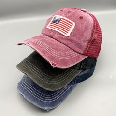 Retro Flag Embroidered Baseball Mesh Cap Unisex Sunscreen Breathable Hat