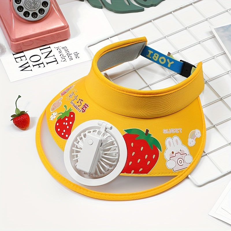 Girls Sun Visor Hat With Rechargeable Fan UV Protective Breathable Cap