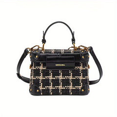 Vintage Plaid Leather Crossbody Bag Women Removable Strap Buckle Closure