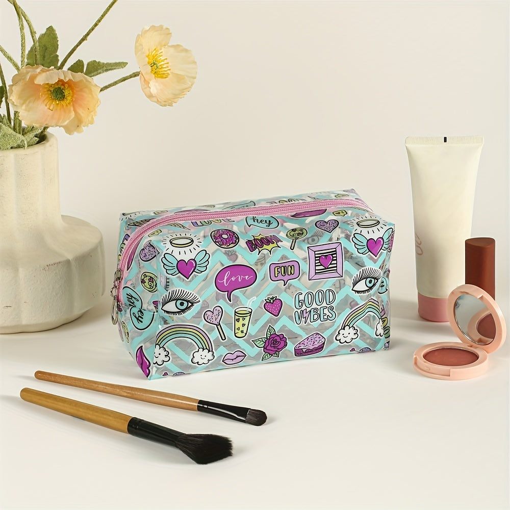 Rainbow Heart Pattern Makeup Bag PVC Waterproof Zipper Pouch