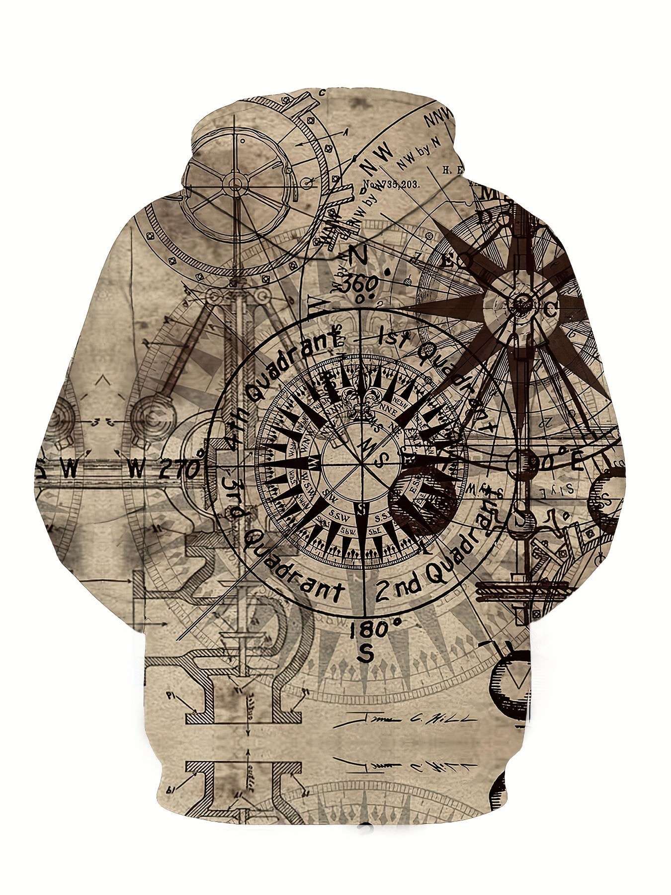 Compass Pattern 3D Print Hoodie Men's Casual Pullover Hooded Sweatshirt