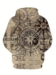 Compass Pattern 3D Print Hoodie Men's Casual Pullover Hooded Sweatshirt