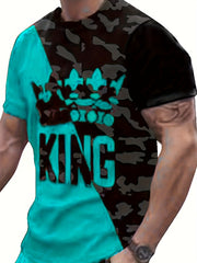 Men's King Crown Print 2 Piece Outfit T-shirt and Drawstring Shorts Set
