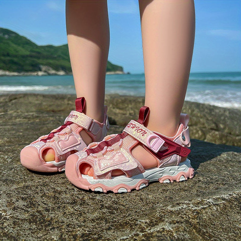 Girls Mesh Breathable Closed Toe Sandals Lightweight Anti-skid Sandals