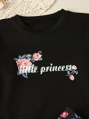 Girl's Floral Outfit 2pcs Set LITTLE PRINCESS Print Kid's Clothes