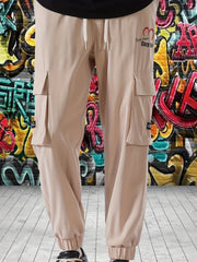 Cargo Pants Men Street Style Drawstring Tapered Pants