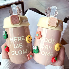 Small Vacuum Flask With Straw 13.86oz Thermal Bottle