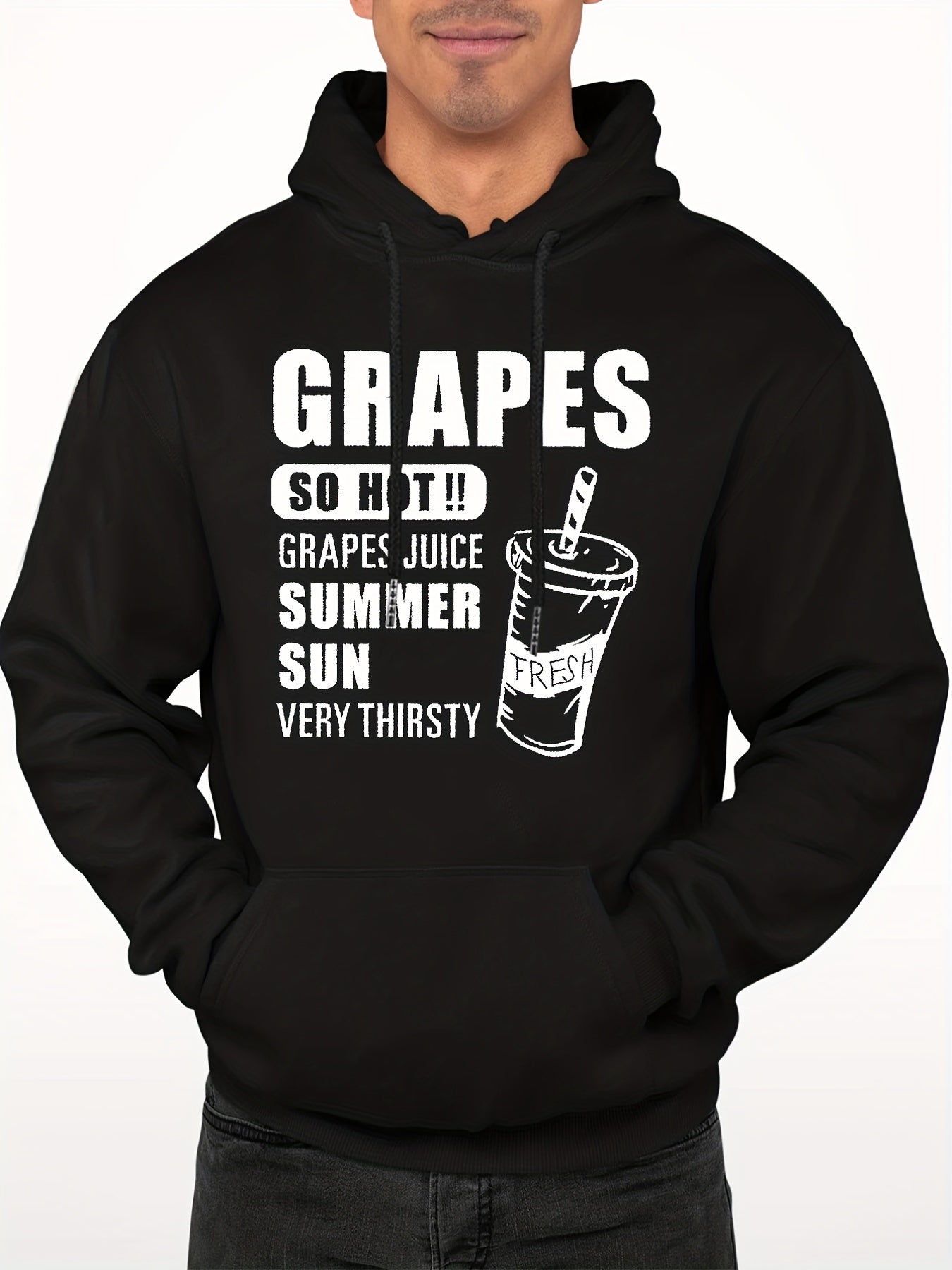 Grapes & Drinks Print Hoodie Men's Graphic Pullover Sweatshirt