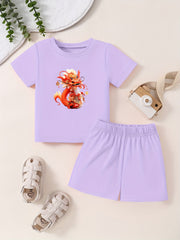 Toddler Cartoon Pattern T shirt & Shorts Set
