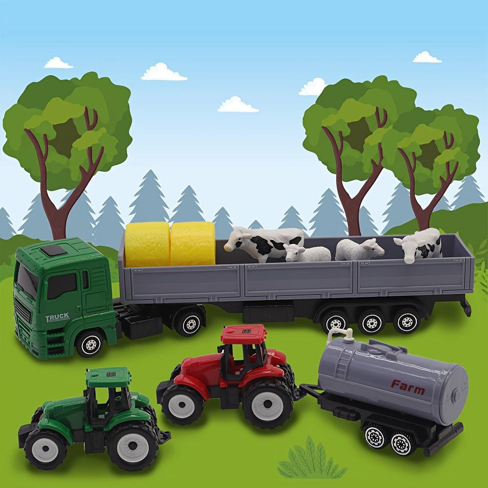 DIY Farm Toy Set 19pcs Plastic Animal Statue And Farmer Car Toy Set