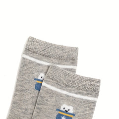 5 Pairs Girls Cartoon Pattern Cotton Crew Mid Calf Socks