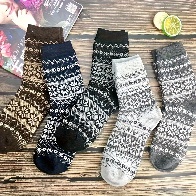 5 Pairs Men's Crew Socks Thickened Warm Striped Socks