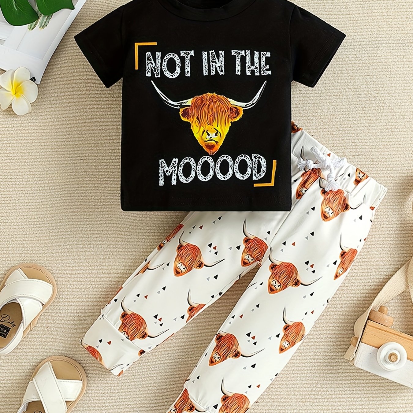 Baby Boys Cow Print T shirt & Anti-mosquito Pants Set
