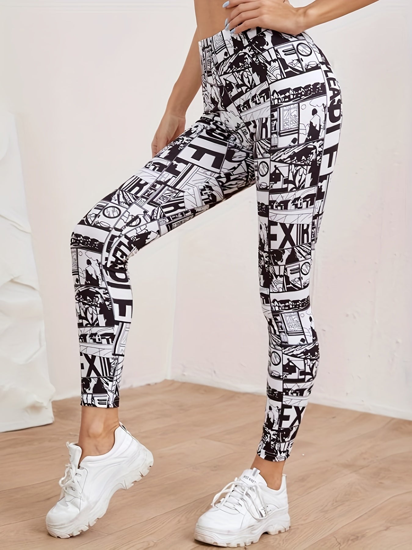 Vintage Style Printed Letter Sports Yoga Leggings Elastic Tight Pants