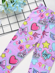 Cartoon Print Stretch Tight Pants for Little Girls
