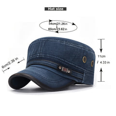 Slub Cotton Flat Cap With Leather Trim Military Baseball Cap