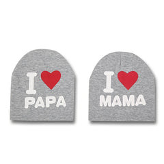 2pcs I LOVE PAPA MAMA Cotton Beanie Hat for Baby Boys and Girls