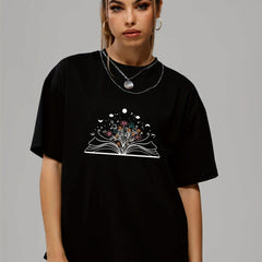 Book & Flower Print Summer Sports T-shirts for Women