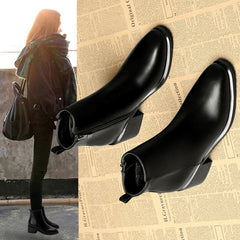 Women's Square Toe Low Heel Ankle Boots Side Zipper Block Heel Shoes