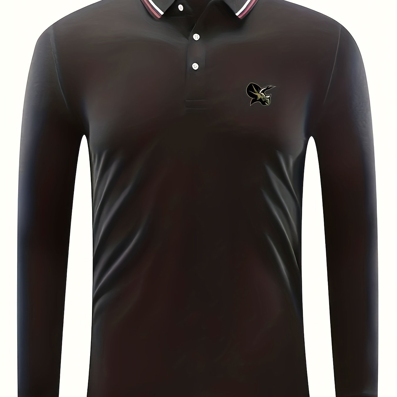 Men's Rhinoceros Print Polo Shirt Casual Stretch Button Up Long Sleeve