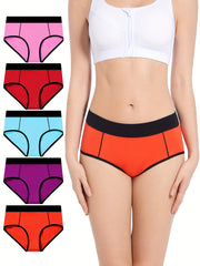 5pcs Colorblock Trim Briefs Comfy Stretchy Intimates Panties