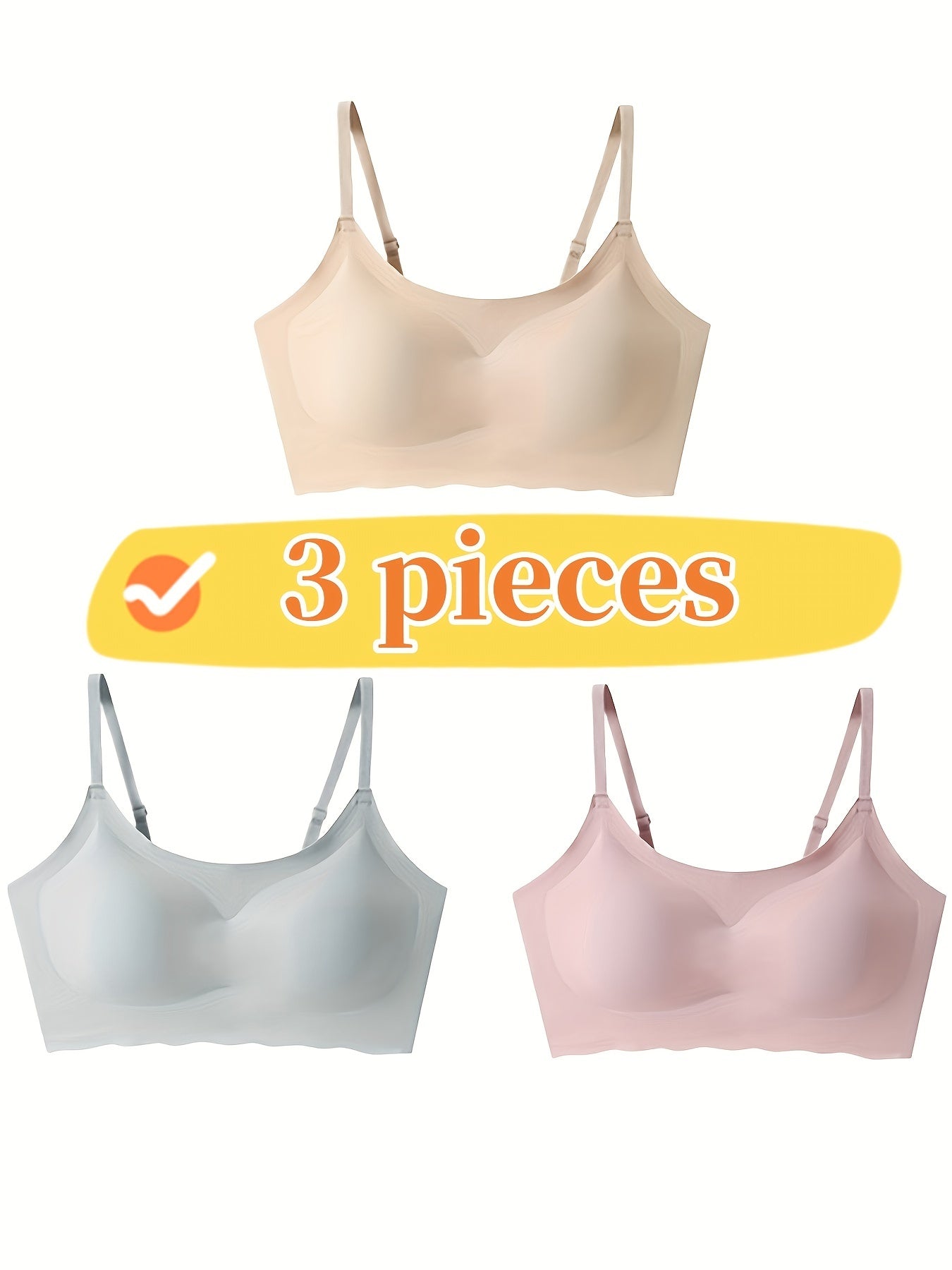 3pcs Wireless Push Up Bras Scallop Trim Intimates Lingerie