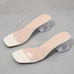 Chunky Heel Sandals Square Toe Transparent Strap Summer Shoes