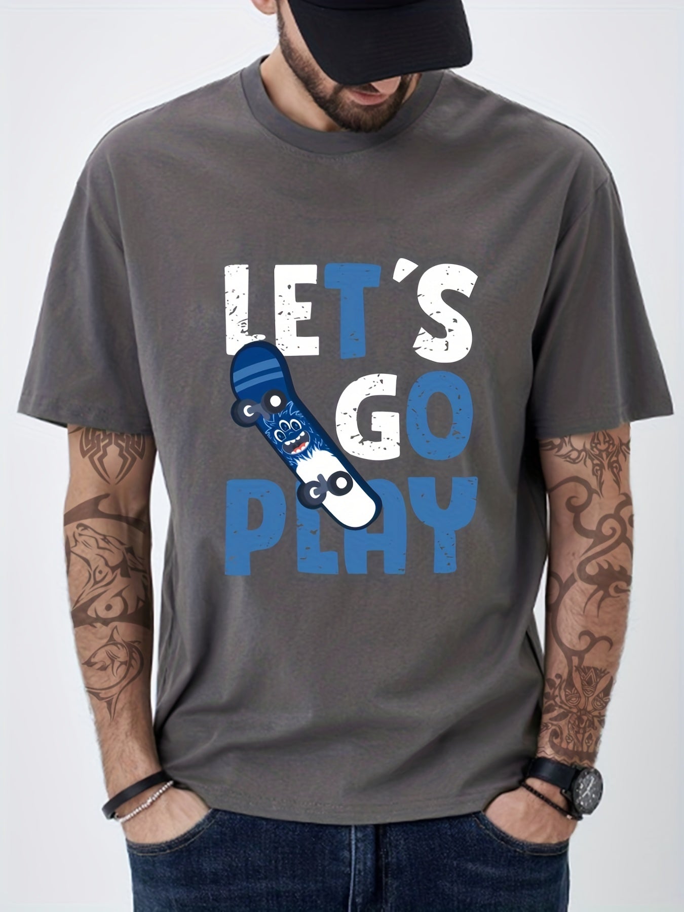 Men's Graphic Crew Neck T-shirt LET'S GO TO PLAY
