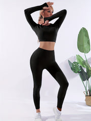 Women's Casual Sports Set Crop Top & High Waist Yoga Leggings