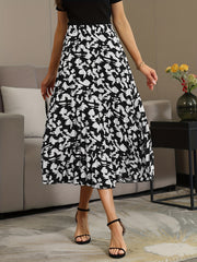 Printed Pleated Skirt Elastic Waist Spring & Summer Women's Clothing