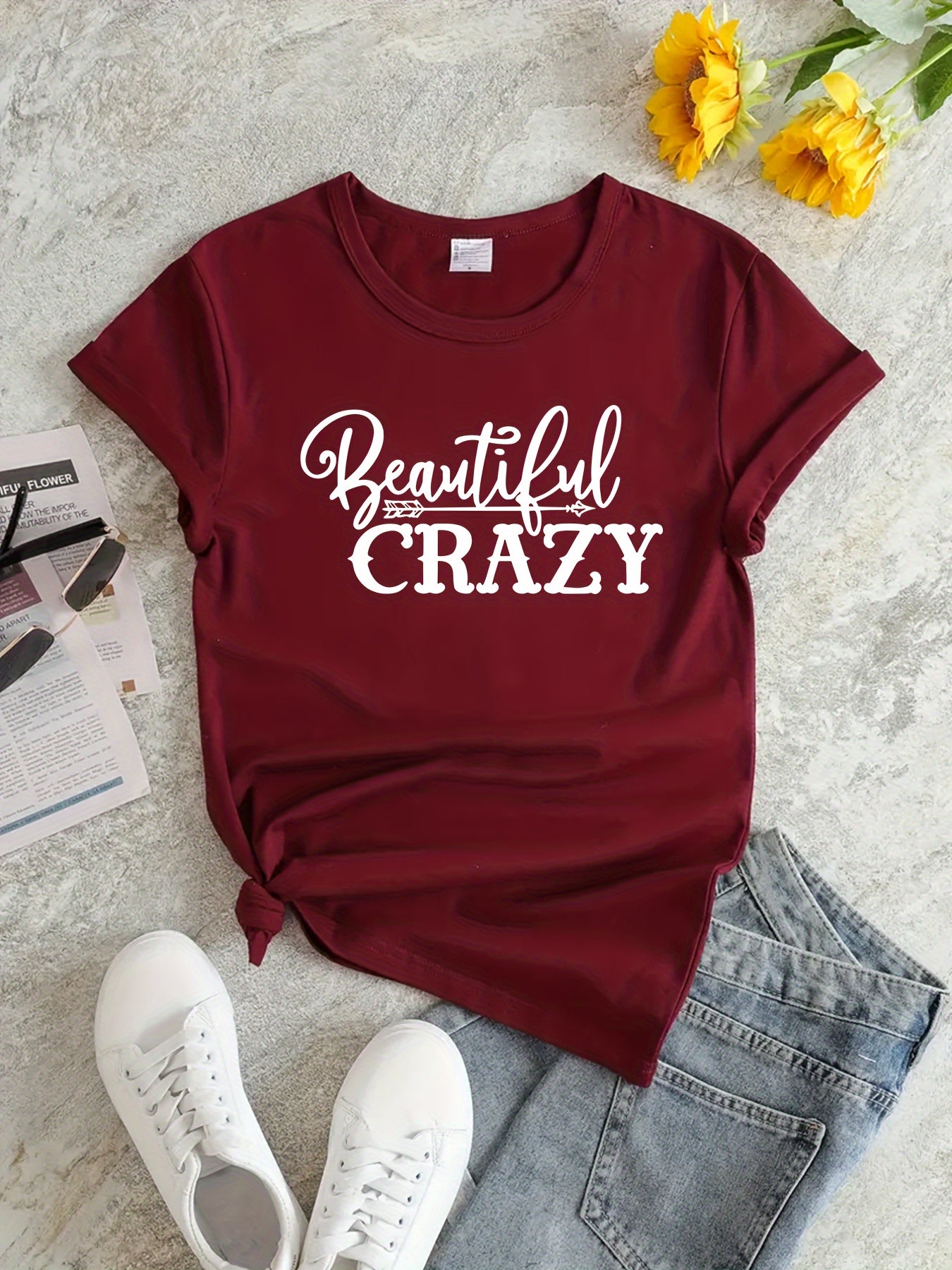 Letter Graphic Sports Round Neck T shirt Short Sleejson
