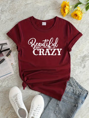 Letter Graphic Sports Round Neck T shirt Short Sleejson