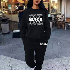 Letter Print Two-Piece Set Crew Neck Long Sleeve Tops & Drawstring Jogger Pants