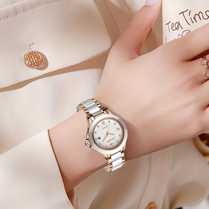 LIGE Schoolgirl Ceramic Watch Girl Quartz Watch Calendar Waterproof Wrist Watch