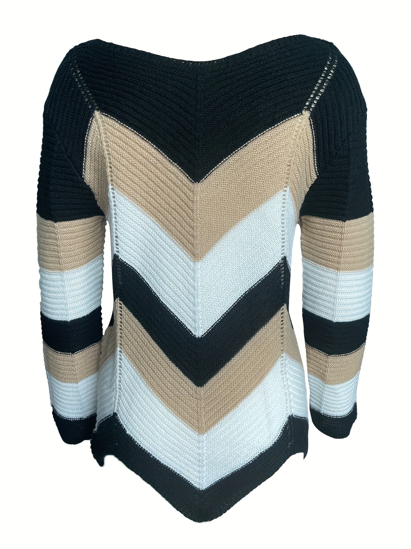 Hollow Block Knit Sweater Long Sleeve Women's Clothing