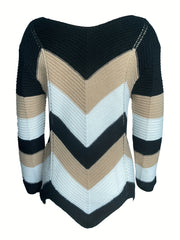 Hollow Block Knit Sweater Long Sleeve Women's Clothing