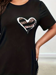 Leopard Heart Print Lace Trim Nightdress