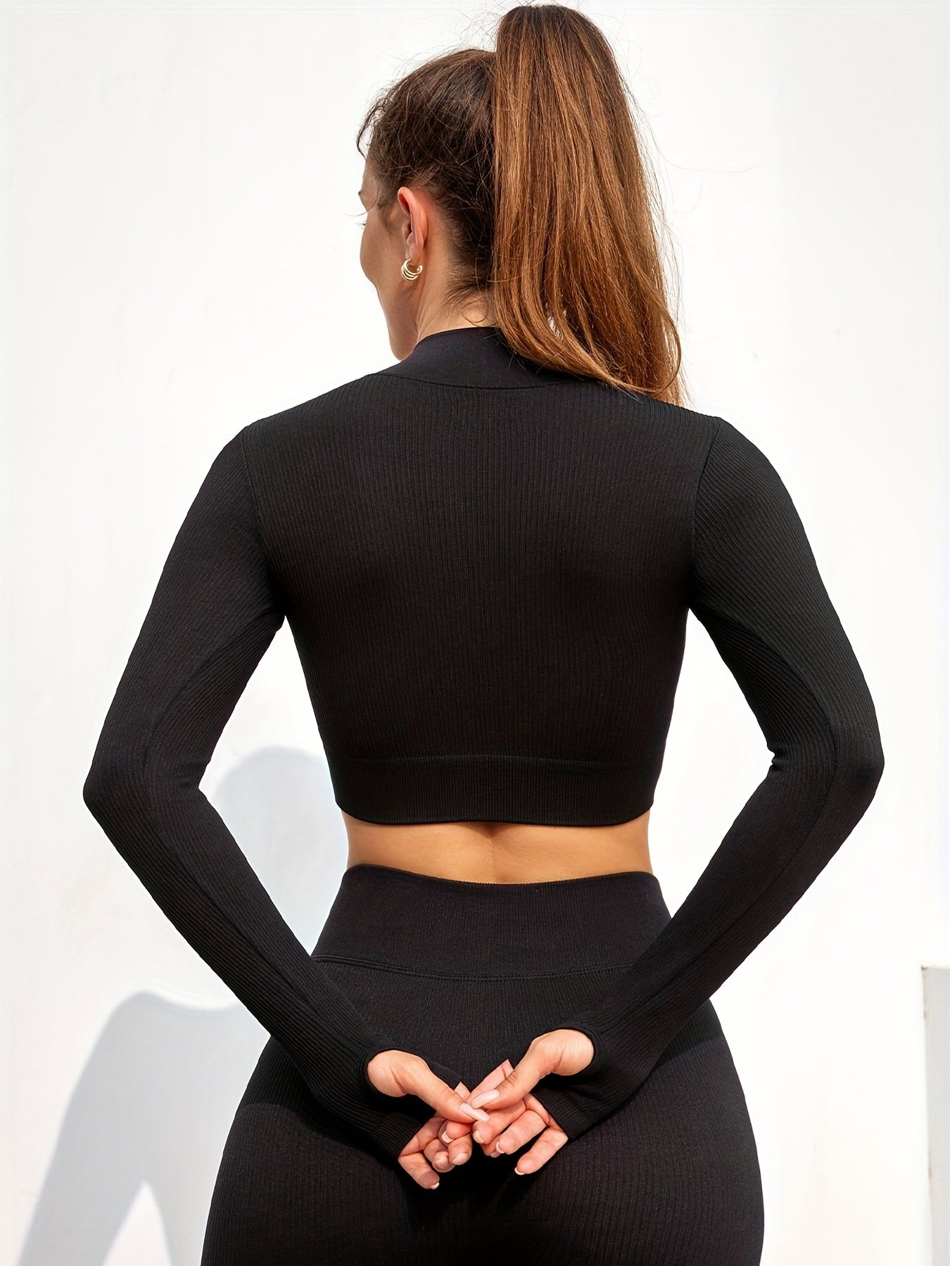 Solid Half Zip Cropped Yoga Top