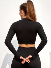 Solid Half Zip Cropped Yoga Top