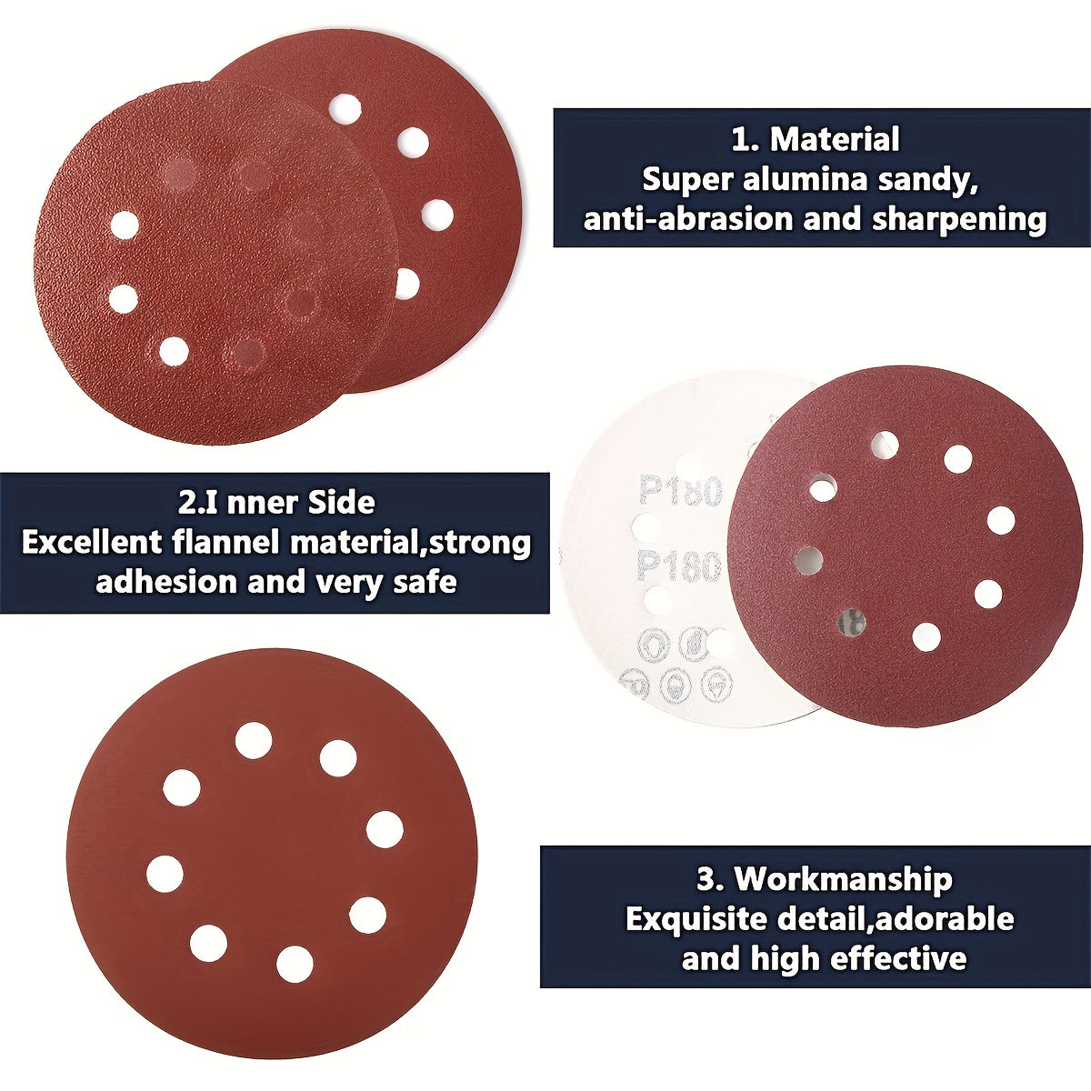 20pcs 5" 8 Hole Sanding Discs Set with 10 Grades for Random Orbital Sander