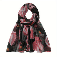 Flower Plant Print Voile Scarf Classic Boho Shawl Breathable Hijab