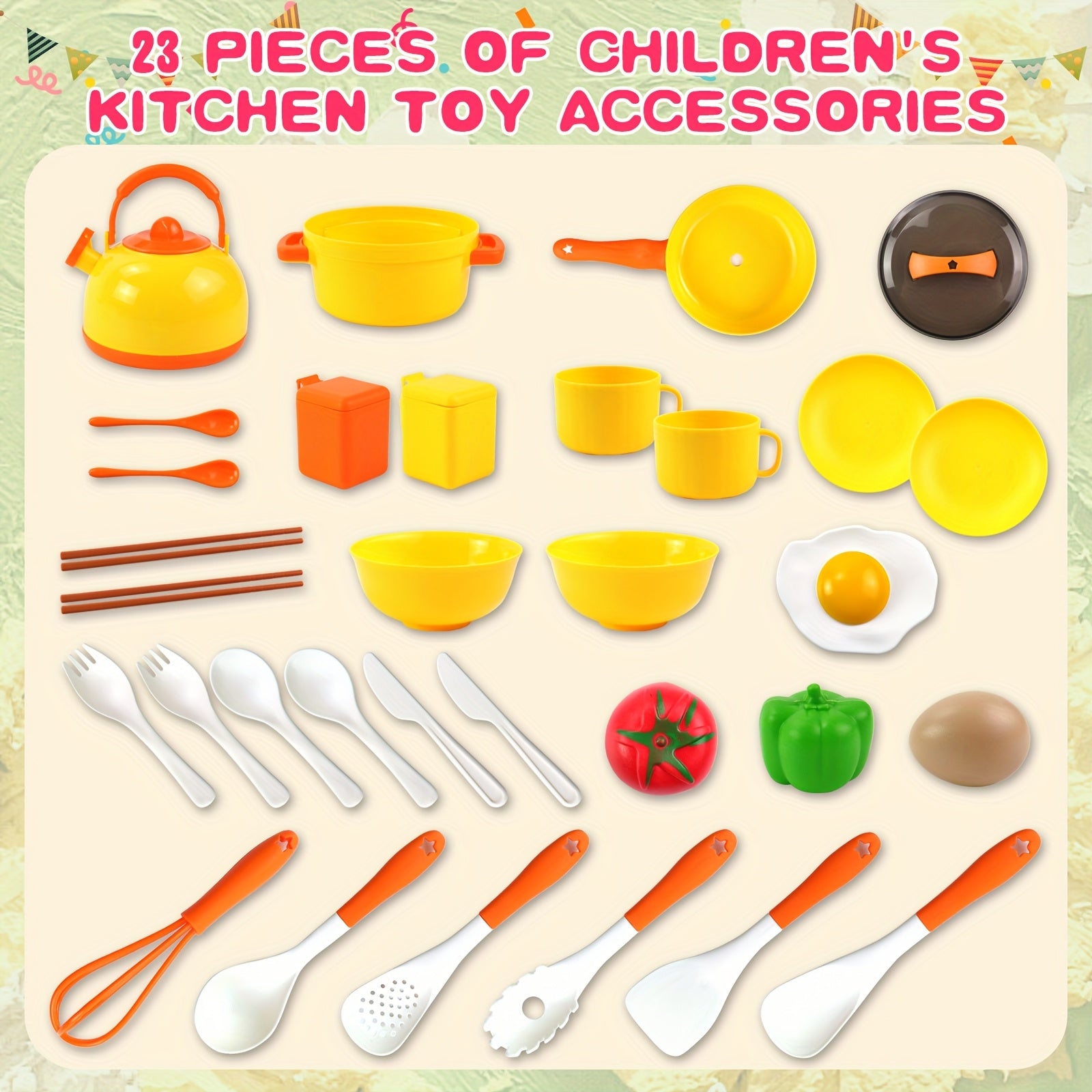 32pcs Kids Toy Kitchen Set Cooking Toys with Kettle Pots Utensils Eggs Fruits