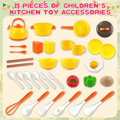 32pcs Kids Toy Kitchen Set Cooking Toys with Kettle Pots Utensils Eggs Fruits