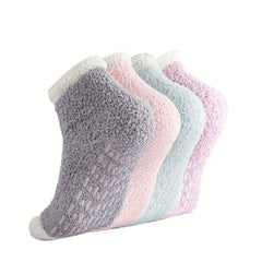 4 Pairs Thick Fuzzy Socks Soft Warm Fluffy Floor Socks Women's Stockings