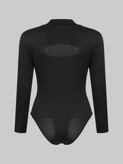 Solid Cut Out Long Sleeve Mock Neck Bodysuit