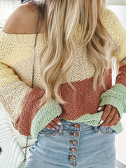 Colorblock One Shoulder Knitted Pullover Jumper