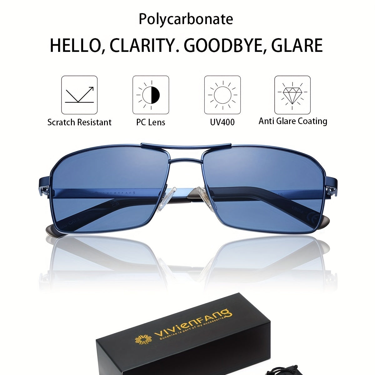 VIVIENFANG Retro Square Frame Aviator Sunglasses UV Protection