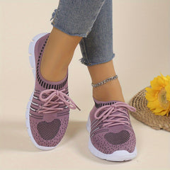 Women's Breathable Flying Woven Sneakers Casual Lace Up Outdoor Shoes