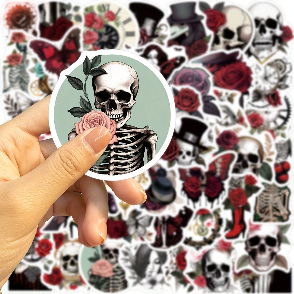 50pcs Punk Rose Skull Stickers Waterproof for Motorcycles Laptops Desktops