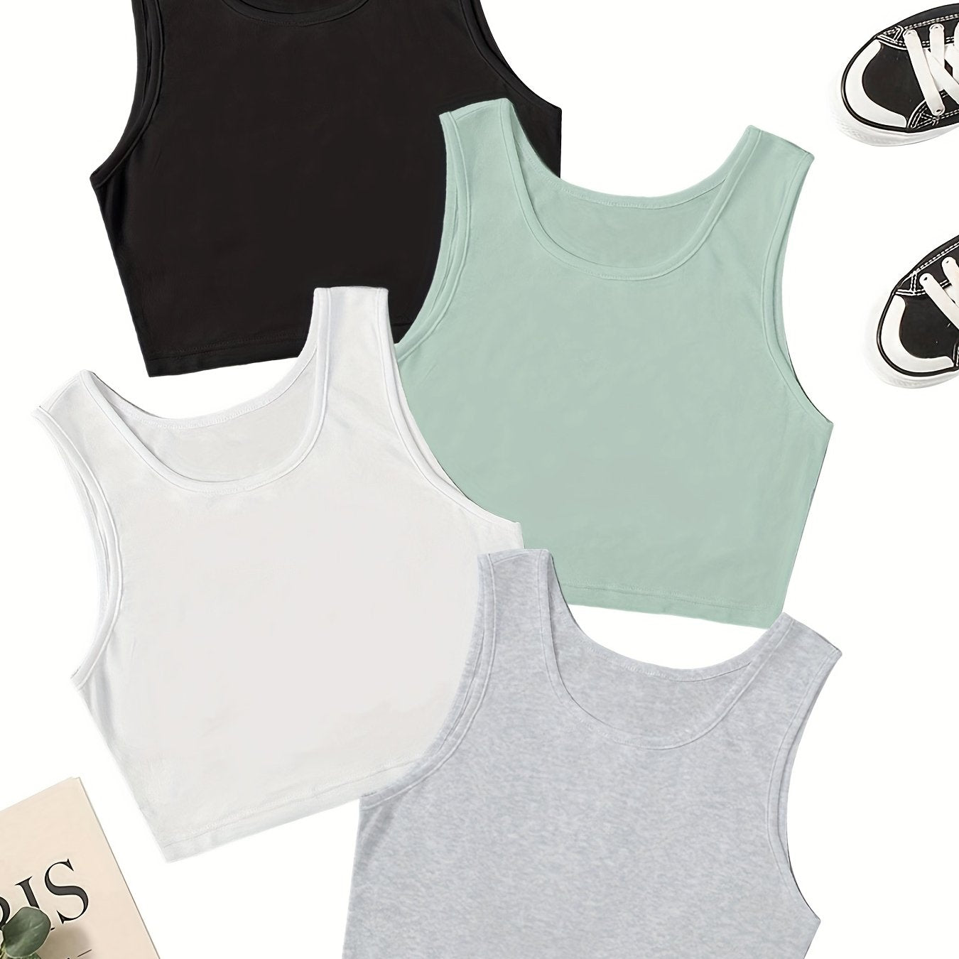 4 Pack Y2K Sleeveless Crop Tank Tops for Summer